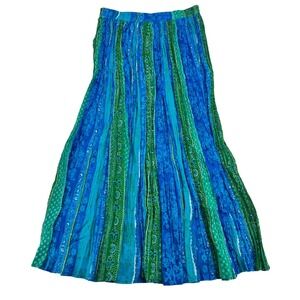Vintage Phool Maxi Skirt Womens Large Blue Green Cotton Broomstick Boho Hippie